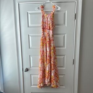 Floral Maxi Dress with Orange and Pink Accents